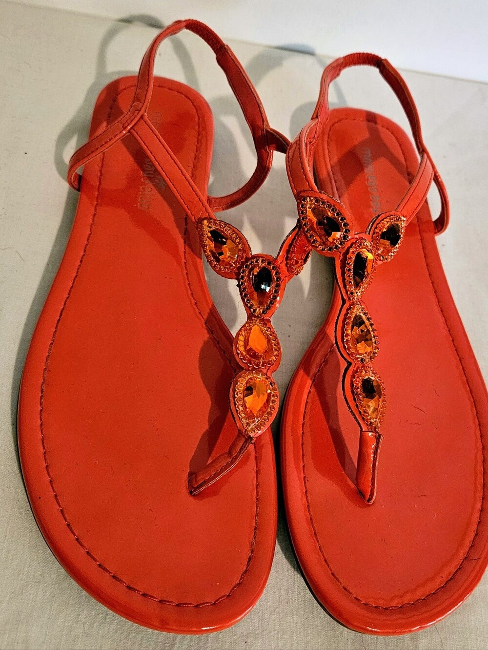 Montego Bay Club Coral Thong Sandals Orange Rhinestone Slingback Women's Size 8